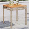 Vegyes bézs polyrattan és akácfa kerti asztal 38 x 38 x 42 cm