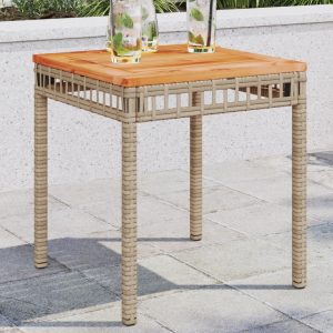 Vegyes bézs polyrattan és akácfa kerti asztal 38 x 38 x 42 cm
