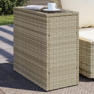 Vidaxlvilágosszürke polyrattan kerti kisasztal üveg lappal58x27