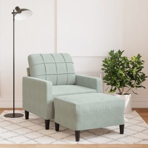 Világosszürke bársony kanapéfotel lábtartóval 60 cm