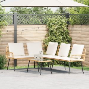 2 darabos kerti kanapé szett párnákkal természetes poli rattan