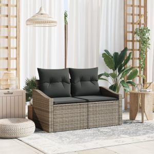 2-fős kertisofa tárolóval és párnákkal szürke poly rattan