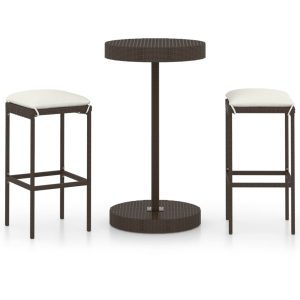 3 részes barna polyrattan kerti bárszett párnákkal