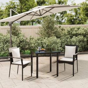 3 részes fekete polyrattan kerti étkezőgarnitúra párnákkal