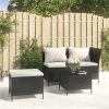 3 részes fekete polyrattan kerti ülőgarnitúra párnákkal