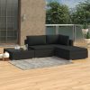 4-részes fekete polyrattan kerti bútorszett párnákkal
