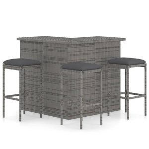 4 részes szürke polyrattan kerti bárszett párnával