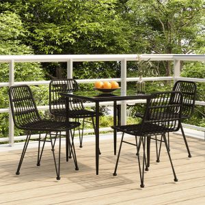 5 részes fekete polyrattan kerti étkezőgarnitúra