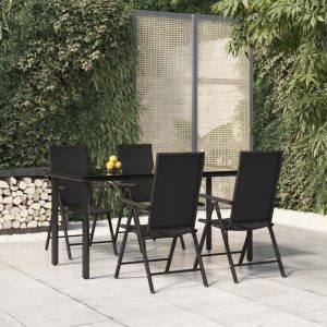 5 részes fekete polyrattan kerti étkezőgarnitúra