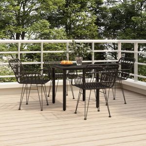 5 részes fekete polyrattan kerti étkezőgarnitúra