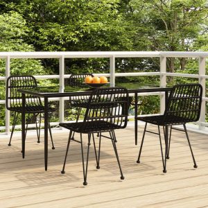 5 részes fekete polyrattan kerti étkezőgarnitúra