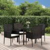 5 részes fekete polyrattan kerti étkezőgarnitúra párnákkal