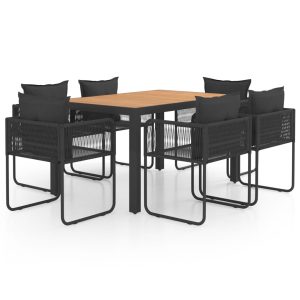 7 részes fekete és barna pvc rattan kerti étkezőgarnitúra
