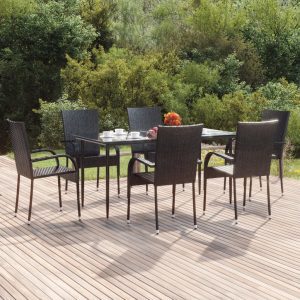 7-részes fekete polyrattan kerti étkezőgarnitúra