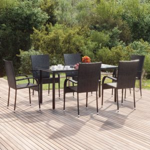 7-részes fekete polyrattan kerti étkezőgarnitúra