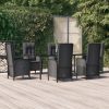 7 részes fekete polyrattan kerti étkezőgarnitúra párnával