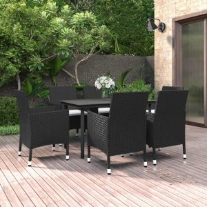 7 részes polyrattan és üveg kerti étkezőgarnitúra párnákkal
