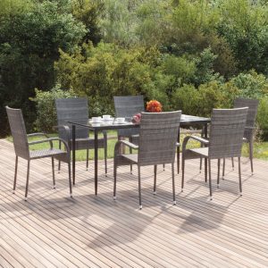 7-részes szürke polyrattan kerti étkezőgarnitúra