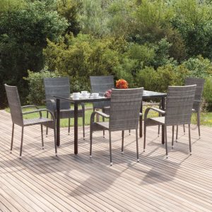 7-részes szürke polyrattan kerti étkezőgarnitúra