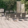 9 részes fekete és szürke polyrattan kerti étkezőszett párnával