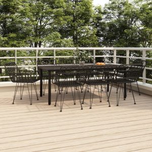 9 részes fekete polyrattan kerti étkezőgarnitúra