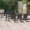 9 részes fekete polyrattan kerti étkezőgarnitúra párnákkal