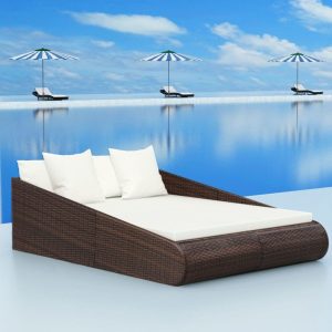 Barna polyrattan kerti ágy 201 x 139 cm