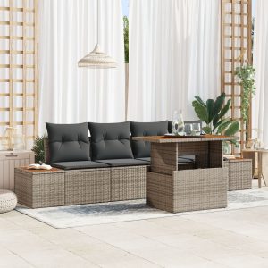 Kerti kanapé szett  5 darab szürke rattan kerti kanapé