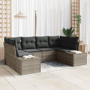 Kerti kanapé szett 6 darabos szürke rattan kerti kanapé szett