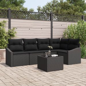 Kerti kanapé szett 6 db fekete rattan