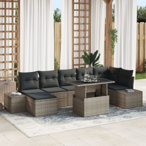 Kerti kanapé szett 8 db szürke rattan
