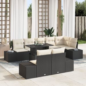 Kerti kanapé szett 9 darab fekete és krém