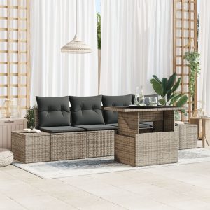 Kerti kanapészett 5 darabos szürke rattan