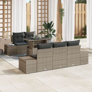 Kerti sofa szett 6 darabos szürke polirattan