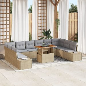 Kertiszófa szett 11 darabos szürke rattan kültéri étkező szett
