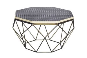 DIAMOND BONE INLAY fekete-fehér bivalycsont vas dohányzóasztal