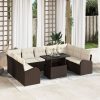 10 darabos kerti sofa szett párnákkal barna poli rattan