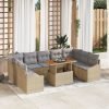 10 részes kert sofa szett párnákkal bézs poli rattan