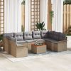 10 részes kert sofa szett párnákkal bézs poli rattan akác
