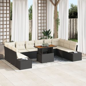 11 darabos kerti kanapészett párnákkal fekete poly rattan