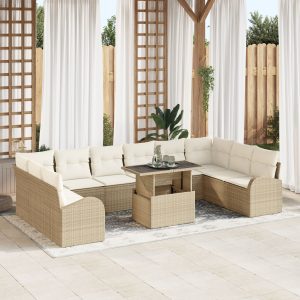 11 részes kerti kanapé szett párnákkal bézs poli rattan
