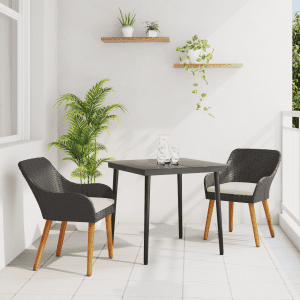 3 darabos kerti étkező szett fekete poly rattan