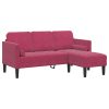 3-fős kanapé l-alakú chaise longue bordeaux piros 160 cm bársonyos