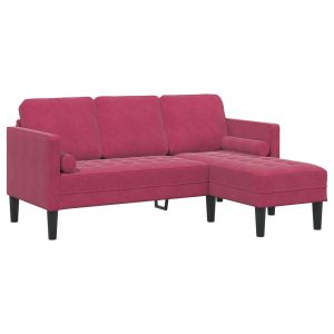 3-fős kanapé l-alakú chaise longue bordeaux piros 160 cm bársonyos