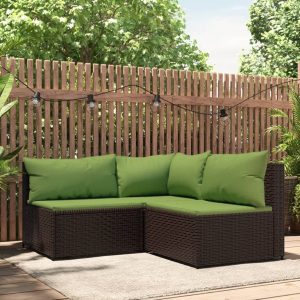 3 részes barna polyrattan kerti ülőgarnitúra párnával