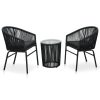 3-részes fekete pvc rattan bisztrószett párnákkal