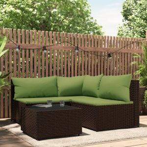 4 részes barna polyrattan kerti ülőgarnitúra párnákkal