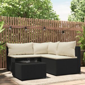 4 részes fekete polyrattan kerti ülőgarnitúra párnákkal