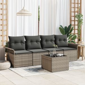 5 darab kert kanapé szett párnákkal szürke poli rattan