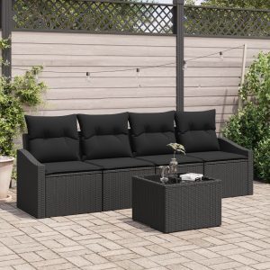 5 darabos kertibútor szett párnákkal fekete polirattan
